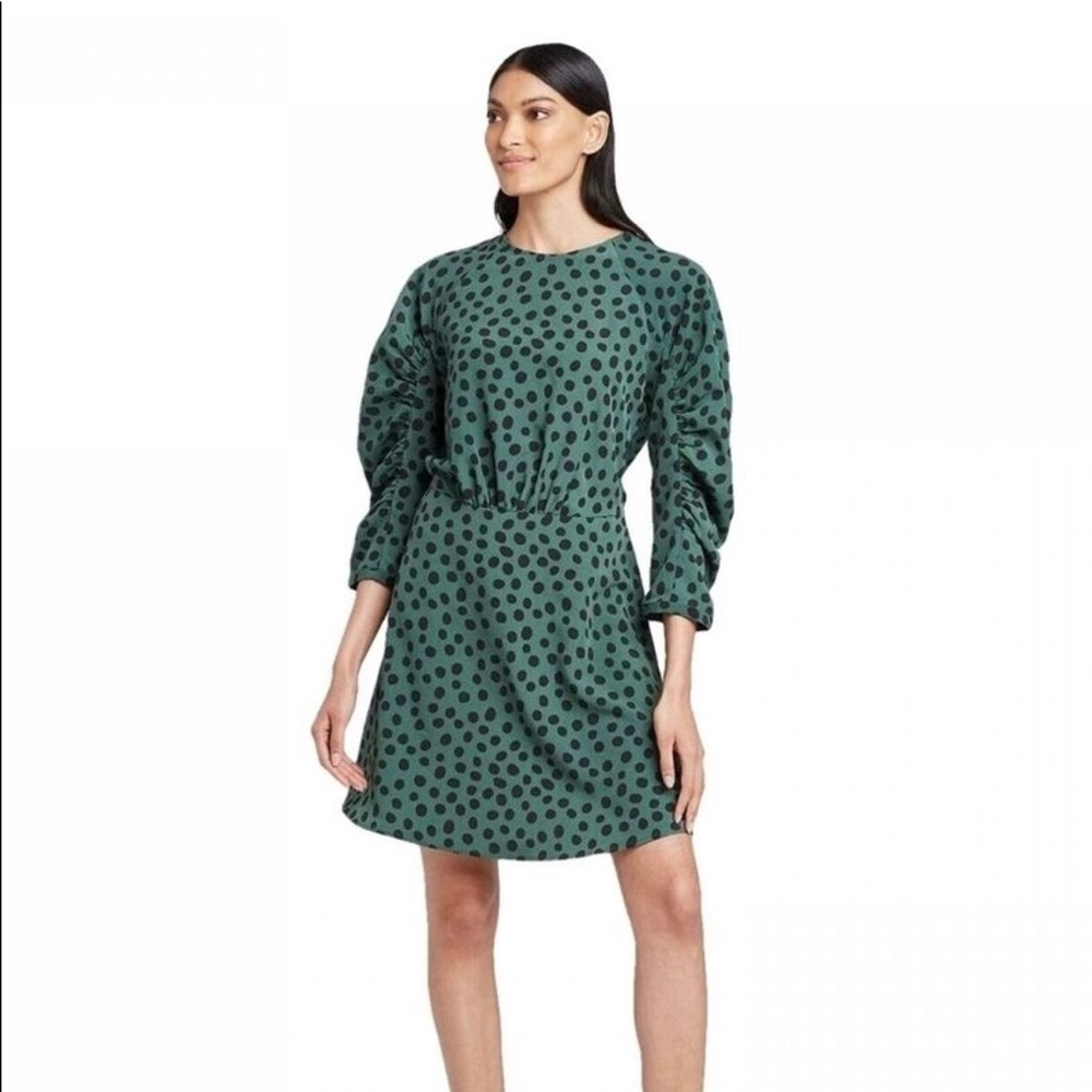 Who What Wear green polka dot dress